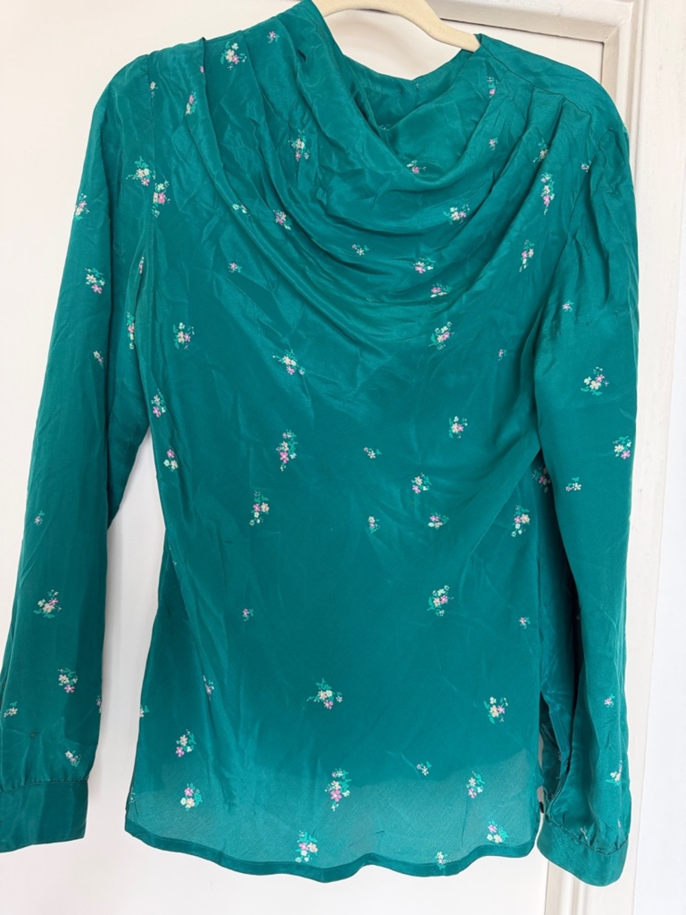 Vintage Floral Drape Neck Blouse